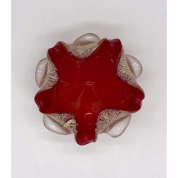 Vetro Artistico Veneziano Murano Italy Venetian Glass Red Gold  Trinket Bowl - Picture 2 of 9